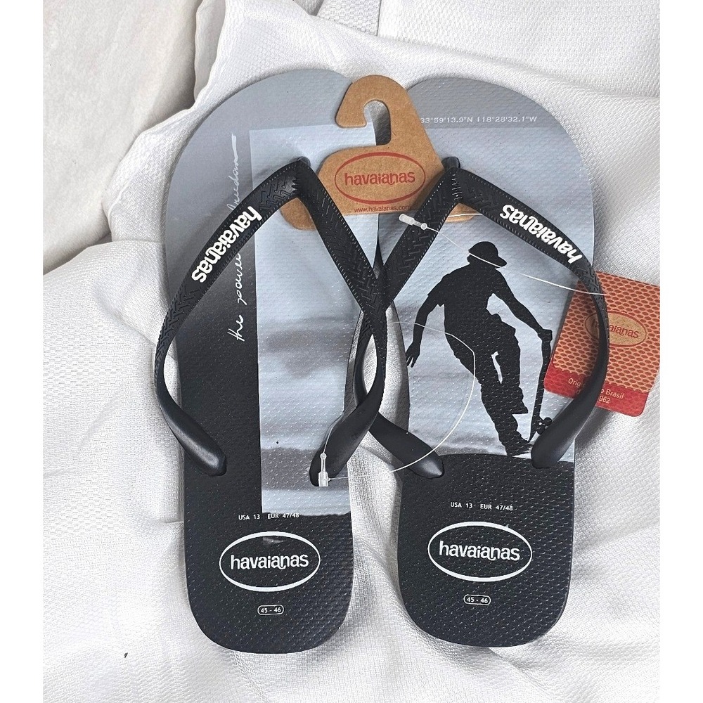 Havaianas Flip Flops Size 13 Black White Skateboard Graphic Sandals 4127920